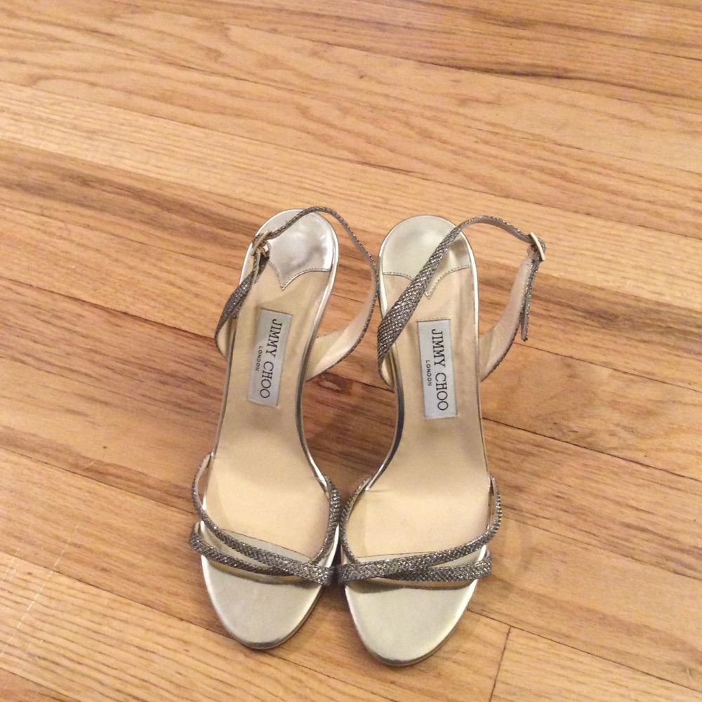 Jimmy Choo Sparkle glitter fabric metalheelsandals